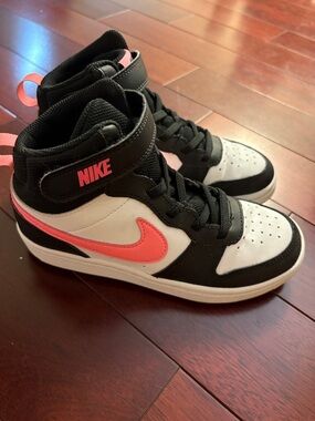 Nike Kids High-Top Sneakers in Black, White & Pink Coral